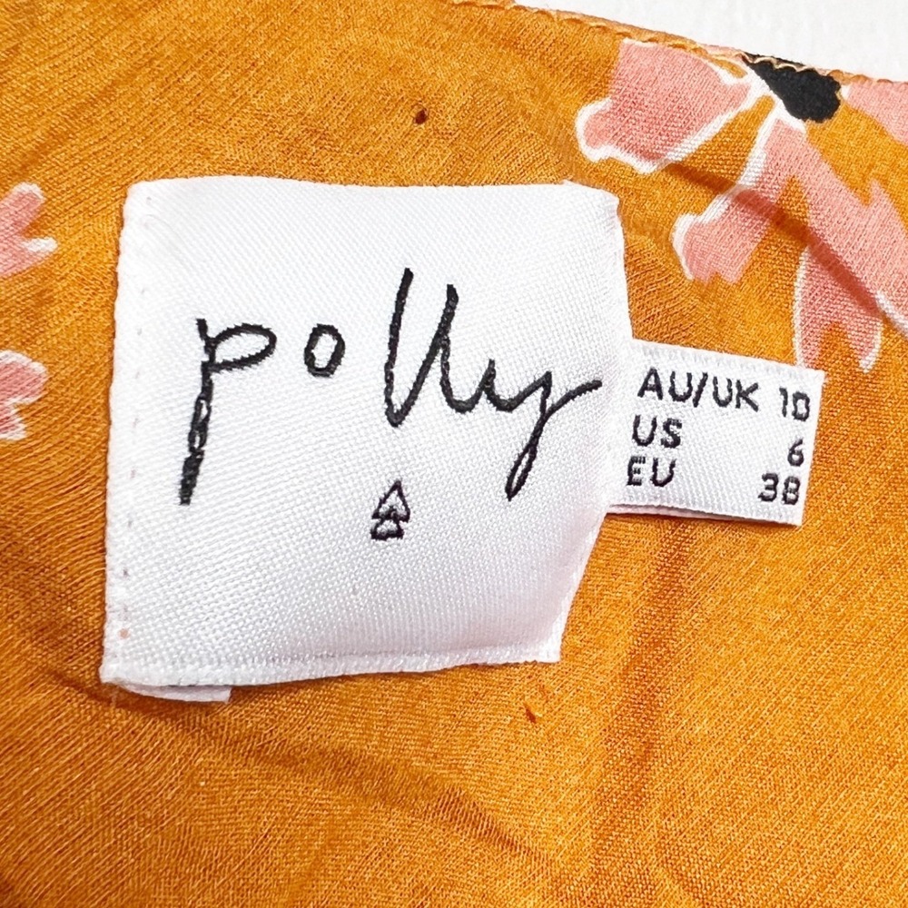 Polly Mustard Yellow Floral Mini Slip Dress Square Neck Adjustable Straps Size 6 - Picture 6 of 8